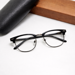Premium Black Silver Clubmaster Eyeglasses Frame for Men | Lightweight Half-Rim Optical Glasses