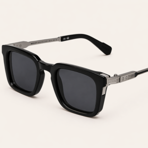Dita Style Unisex Sunglasses angled front view with silver metal temple detail