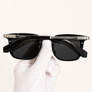 Dita Style Unisex Sunglasses black square frame with silver metal temple back angle view